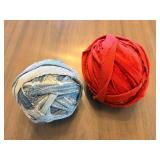 Denim Rag Yarn Balls - Blue Denim & Red Fabric (Lot of 2)