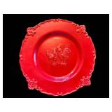 4-Piece Vintage Glass Serving Set: Clear Divided Tray, White Shell Bowls, Red Rooster Plate