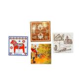 Dalahästen Ceramic Tiles (Lot of 4) - Dala Horse Swedish Folk Art Decor