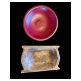 Red Bowl & Antique Wood Tray