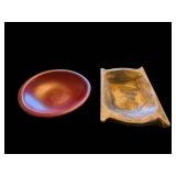 Red Bowl & Antique Wood Tray
