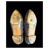 Pair of Hand-Carved Dutch Wooden Clogs with White Inlays - Rustic Folk Art