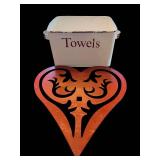 White Towel Bin with Towels & Pink Decorative Heart Wall Art - Vintage-Style Accent