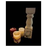 Joy Decorative Candle Set with Pedestal - Distressed White Rustic