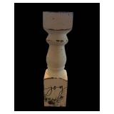 Joy Decorative Candle Set with Pedestal - Distressed White Rustic