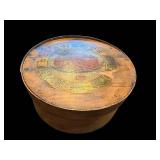 Vintage Round Wooden Box with Lid - Sweet Orange Slices Label