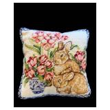 Blue Velvet Pillow & Floral Bunny Cushion - Decorative Set
