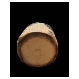 Stoneware Pitcher - Floral Blue Leaves Embossed on Tan Ceramic