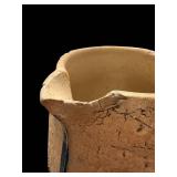 Stoneware Pitcher - Floral Blue Leaves Embossed on Tan Ceramic