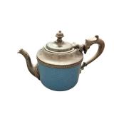 Teapot - Antique Blue Enamel with Silver-Tone Trim