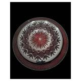 12-Inch Round Decorative Plate - Starburst Center with Diamond Rim - Ruby Red