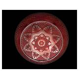 Ruby Red Cut-Glass Bowl - Starburst Center Pattern & Divided Plate