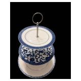 Blue & White Porcelain 3-Tier Serving Stand - 12" Tall