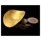 Antique Kitchen Scale with Large Brass Pan and Dial Gauge on Cast Iron Base