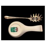 Creamer Merry White Ceramic - Red Holiday Spoon Rest & Silver Ornate Spoon (3-Piece Set)