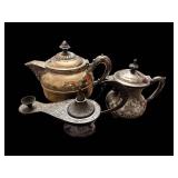 Antique Silver Tea Set - 3-Piece Engraved Teapots with Ornate Serving Piece