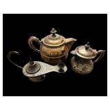Antique Silver Tea Set - 3-Piece Engraved Teapots with Ornate Serving Piece