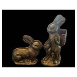Antique-Style Plastic Rabbit Figurines with Basket - 2-Piece Set