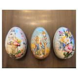 Metal Decorative Eggs - Set of 3 - Floral & Bunny Designs