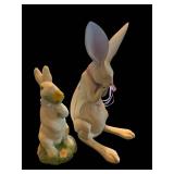 Pair of Rabbit Figurines - Bunny Statues with Ribbon & Flower