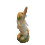 Pair of Rabbit Figurines - Bunny Statues with Ribbon & Flower