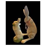 Pair of Rabbit Figurines - Bunny Statues with Ribbon & Flower