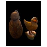 House of Hattem Vintage Wooden Duck & Carved Animal Figurines - Pair