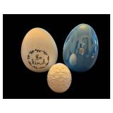 Be Kind Decorative Egg Trio - Cream Egg with Script, Blue Reflective Egg, Textured White Egg
