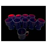 Ruby Red Glass Mugs - Diamond Pattern, Red Interior - 10-Piece Set