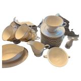 Fine Art China Dinnerware Set - Cups, Saucers, Plates, Creamer & Pitcher