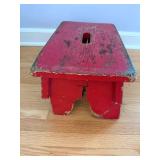 Red Painted Wooden Step Stool with Scalloped Edges (Broken Leg)