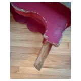 Red Painted Wooden Step Stool with Scalloped Edges (Broken Leg)