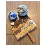 Vintage Wood-Handled Wool Brush and Two Fabric Balls