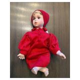 Porcelain Doll - 10-inch Red Outfit with Bonnet