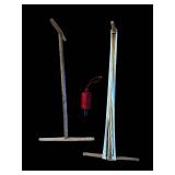 2 Wooden Frame Looms with Blue Warp Threads and Red Thread Spool
