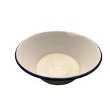 Enamelware Bowl 14in Dia x 5in Deep, White with Blue Rim, 2 Handles