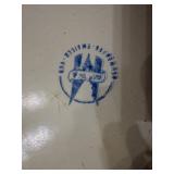 Enamelware Bowl 14in Dia x 5in Deep, White with Blue Rim, 2 Handles