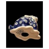 Rabbit Figurine Set - 2-Piece Ceramic Blue/White Floral Rabbit & Bronze Bunny