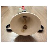 Decorative Ceramic Bell on Wrought Iron Frame - Hanging Ornament with Red Ribbon