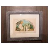 Vintage Easter Postcard - Easter Joys in Ornate Framed Display with Girl & Rabbits