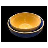 Ceramic Bowls - Tan & Blue (Lot of 2)