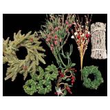 Decorative Christmas Wreaths & Berry Sprigs with Birch Log Accent