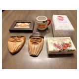 Wood Santas (2) - Framed Santa Print, Santa Mug & Soaps (Lot of 6)