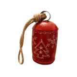 Red Metal Christmas Bell Decoration With Rope Hanger, Snowflake & Tree Motifs