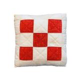 Quilted Throw Pillow - Red Diamond Checkerboard Pattern on Cream