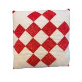 Quilted Throw Pillow - Red Diamond Checkerboard Pattern on Cream