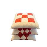 Quilted Throw Pillow - Red Diamond Checkerboard Pattern on Cream