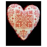 Nordic Snowflake Heart Throw Pillow - Knit Fabric, Red Pom-Pom Trim