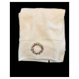 White Bath Towels - Embroidered Holiday Wreath