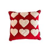 Isaac Mizrahi New York - Heart-Tufted Throw Pillow 16x16 Red with Cream Hearts